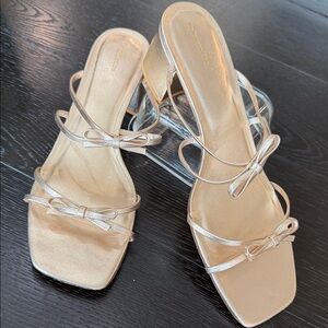 Reformation Gold Bow Strappy Mules